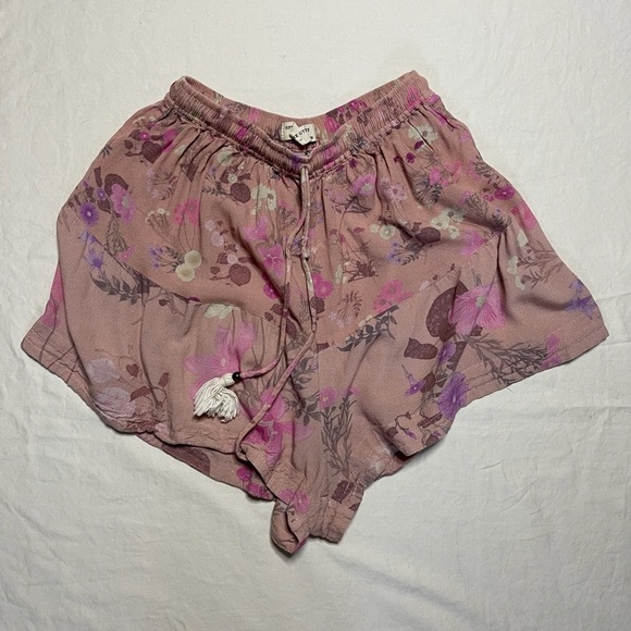 SPELL GYPSY Floral Pink and Purple Drawstring Shorts - Picture 1 of 4